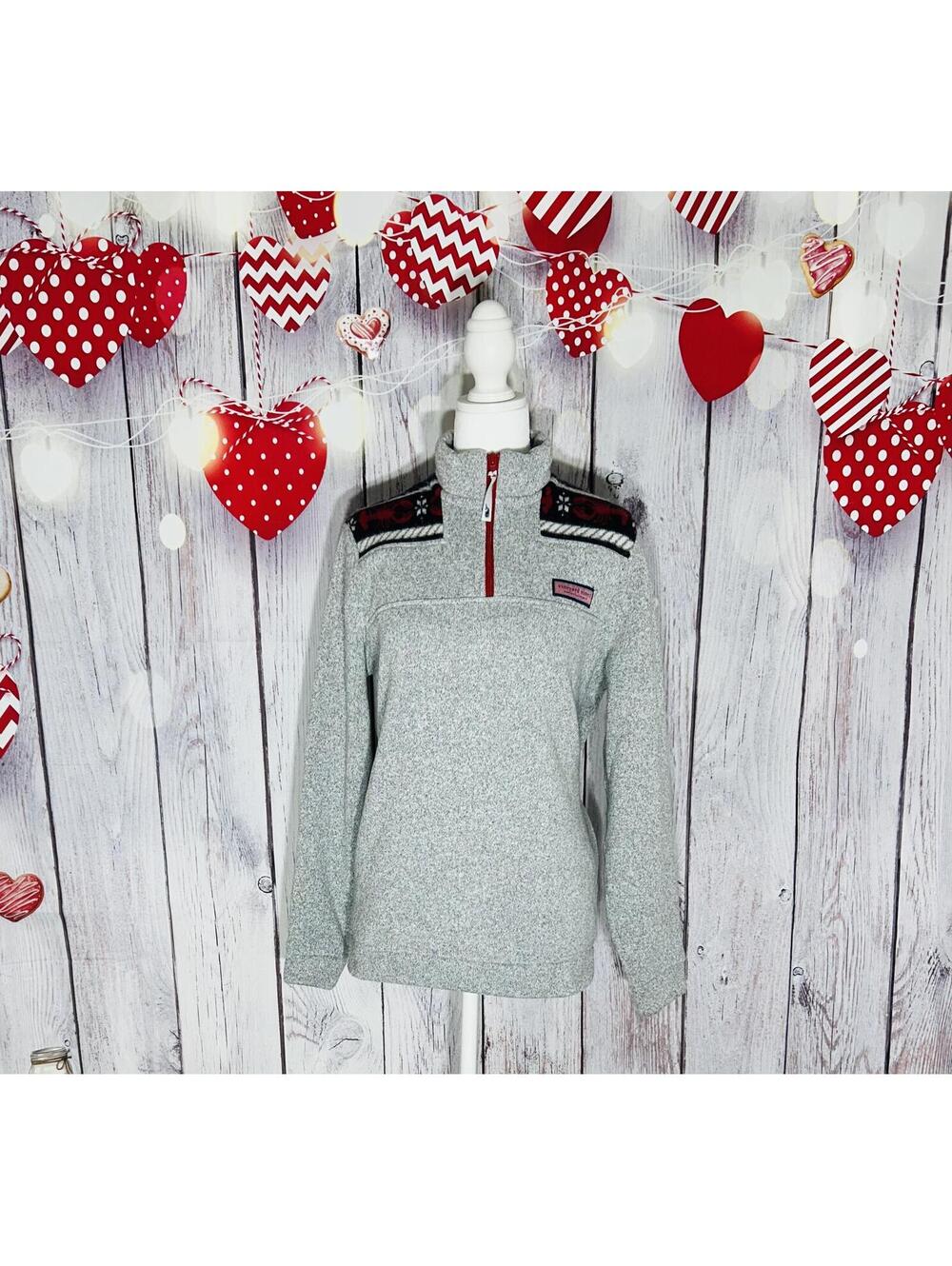 Vineyard Vines Grey Lobster Fair Isle Quarter Zip Sweater Fleece XS